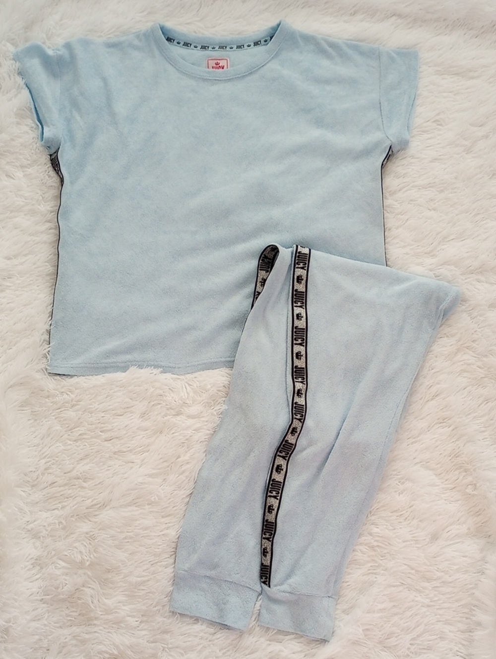 Juicy Couture Blue Pajama Top And Pants Set Lounge Wear Terrycloth XL